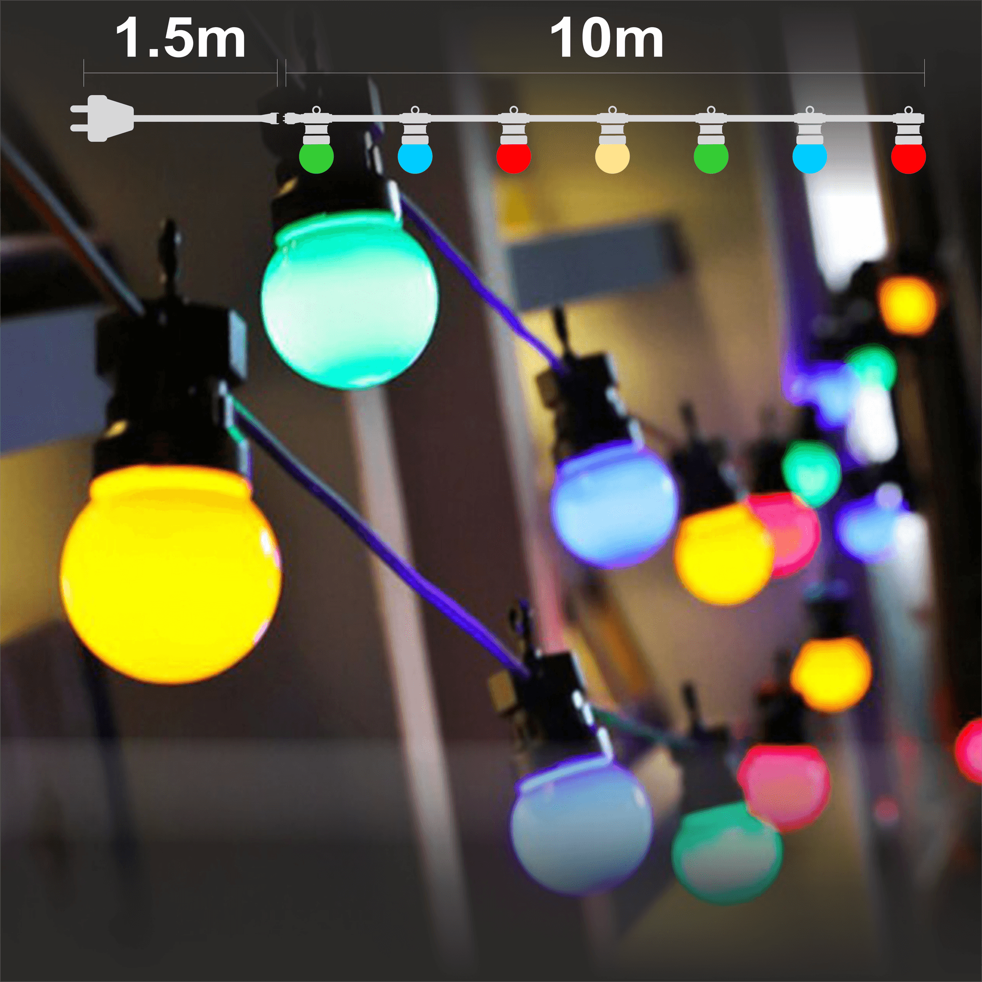 Парти гирлянд 20 разноцветни LED крушки 10м