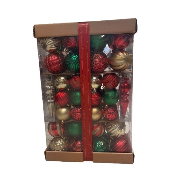 Подаръчна кутия с коледни топки Xmas R1-38 / 50х32х16 см / 74 броя