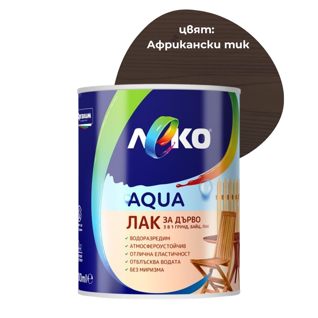 Лак за дърво 3 в 1 Леко Aqua Африкански тик 600мл
