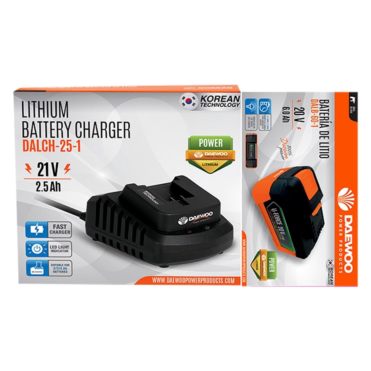 Зарядна станция Daewoo U-force 21V 2.5Ah + батерия 20V 6.0Ah