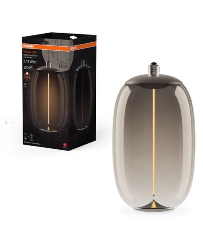 LED крушка филамент Osram Vintage 1906 Big Elipse Oval Magnetic E27 4W 1800K опушена