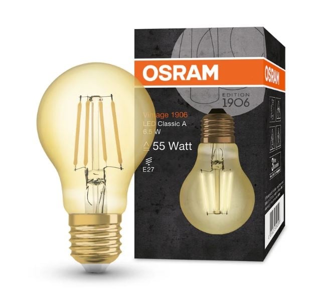 LED крушка филамент Osram Vintage 1906 Classic E27 6.5W 2400K злато