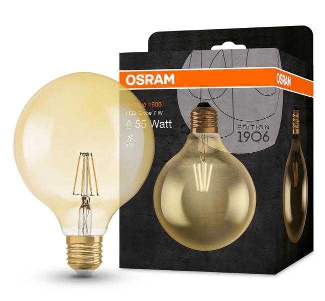LED крушка филамент Osram Vintage 1906 Globe E27 6,5W 2400K злато