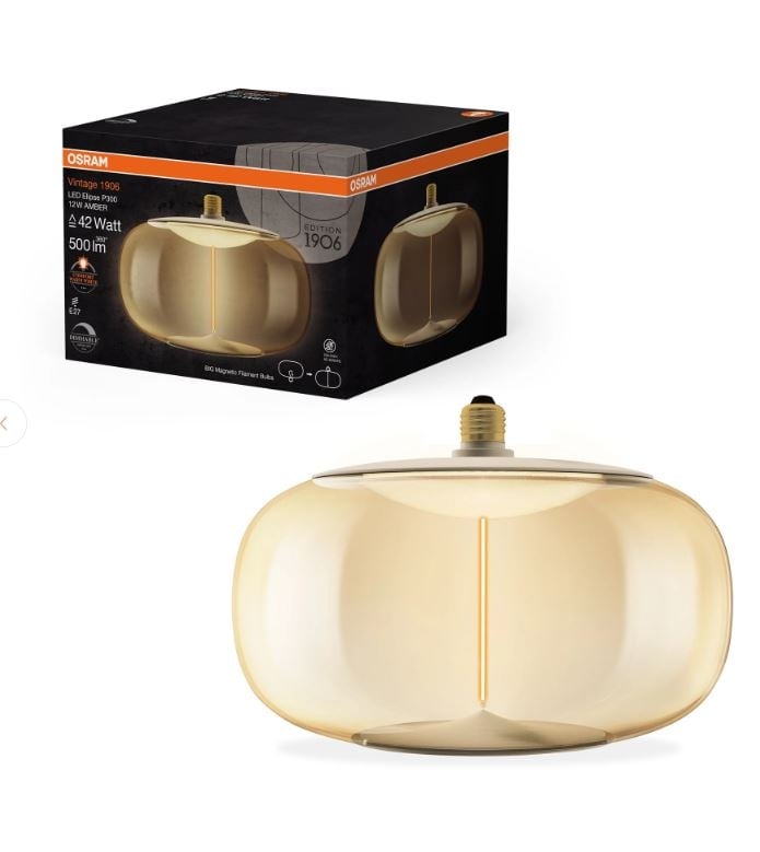 LED крушка филамент Osram Vintage 1906 Big Elipse E27 12W 1800K амбър