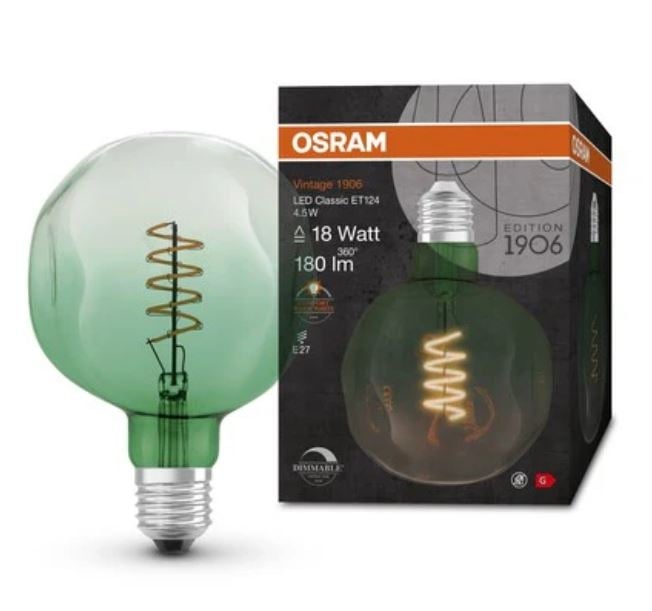 LED крушка филамент Osram Vintage 1906 Globe ЕТ E27 4,5W 1600K зелена