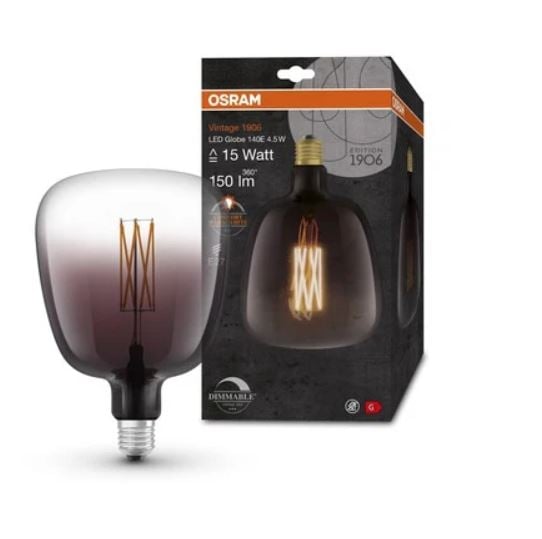 LED крушка филамент Osram Vintage 1906 Globe E27 4,5W 1600K опушена