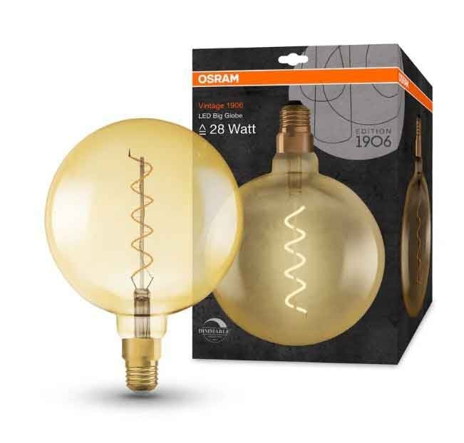 LED крушка филамент Osram Vintage 1906 Big Globe E27 4W 2000K злато