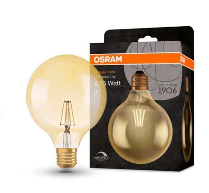 LED крушка филамент Osram Vintage 1906 Globe E27 6,5W 2400K злато
