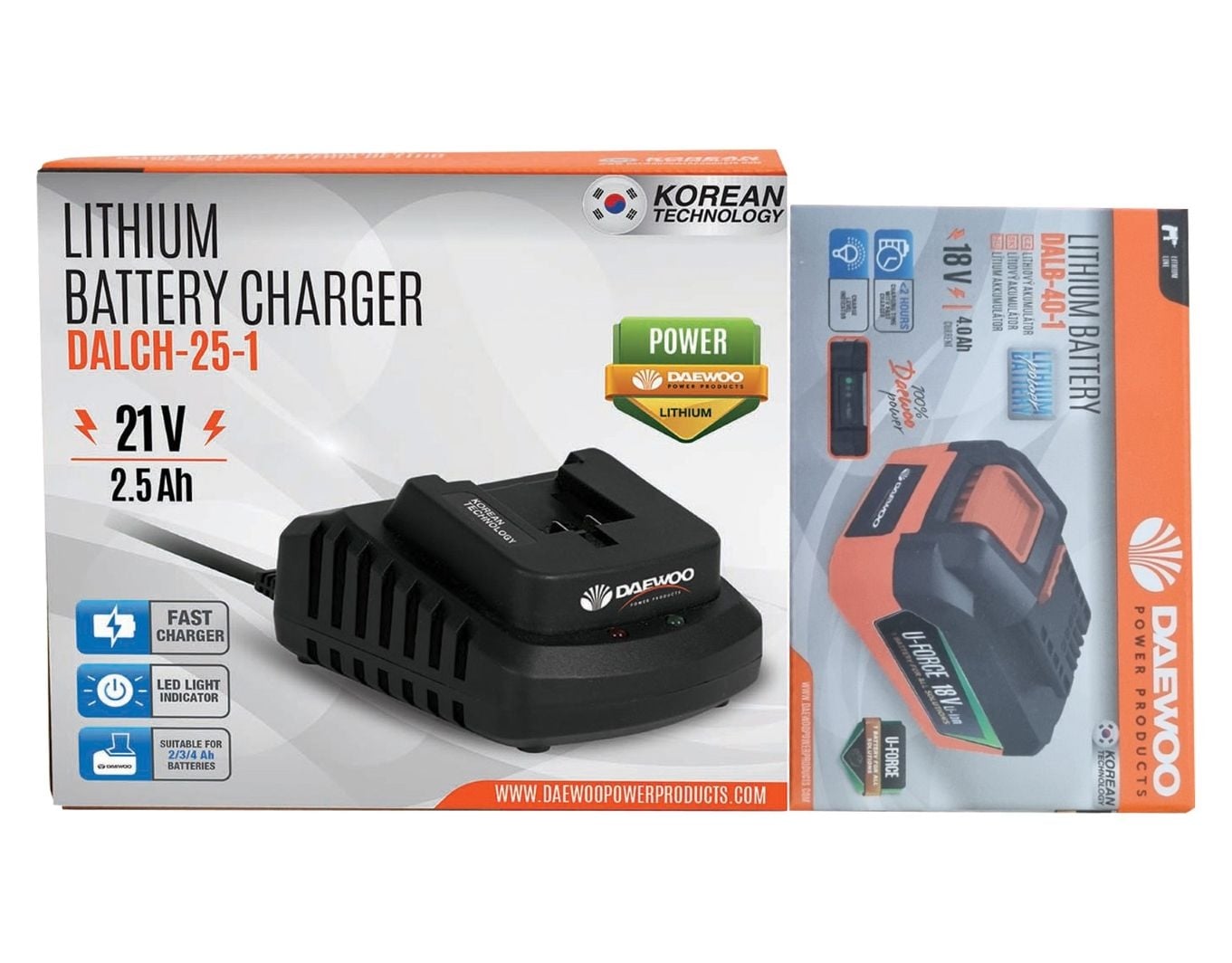 Зарядна станция Daewoo U-force 21V 2.5Ah + батерия 18V 4.0Ah