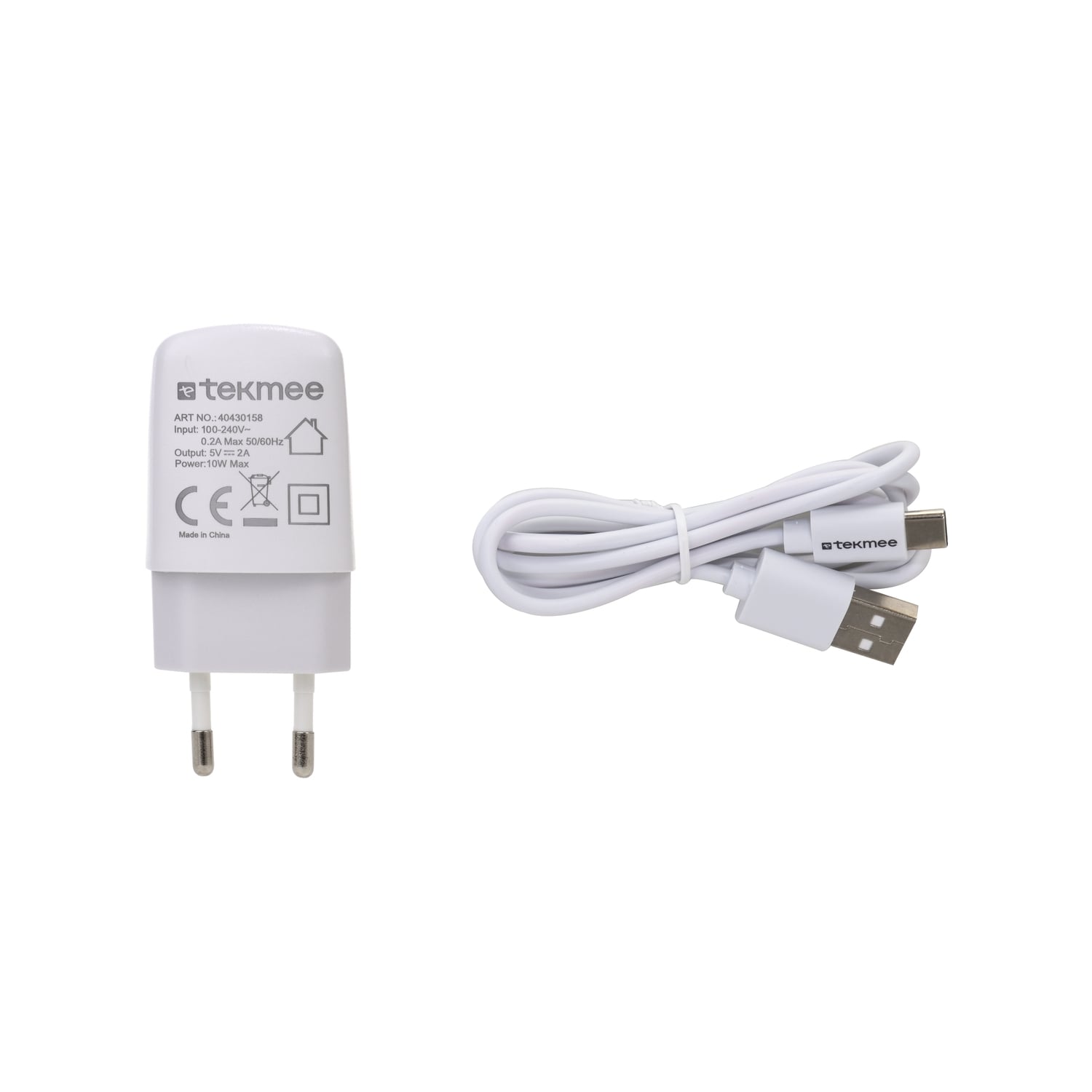 Комплект зарядно за телефон USB/type-C 2А + кабел Tekmee 1м