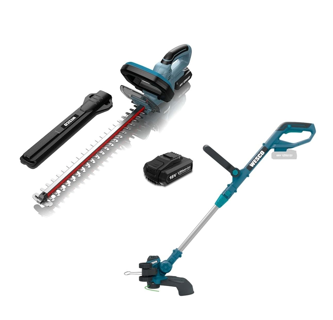 Акумуматорен Wesco тример за трева WS8164.9 + храсторез WS8264 + батерия и зарядно