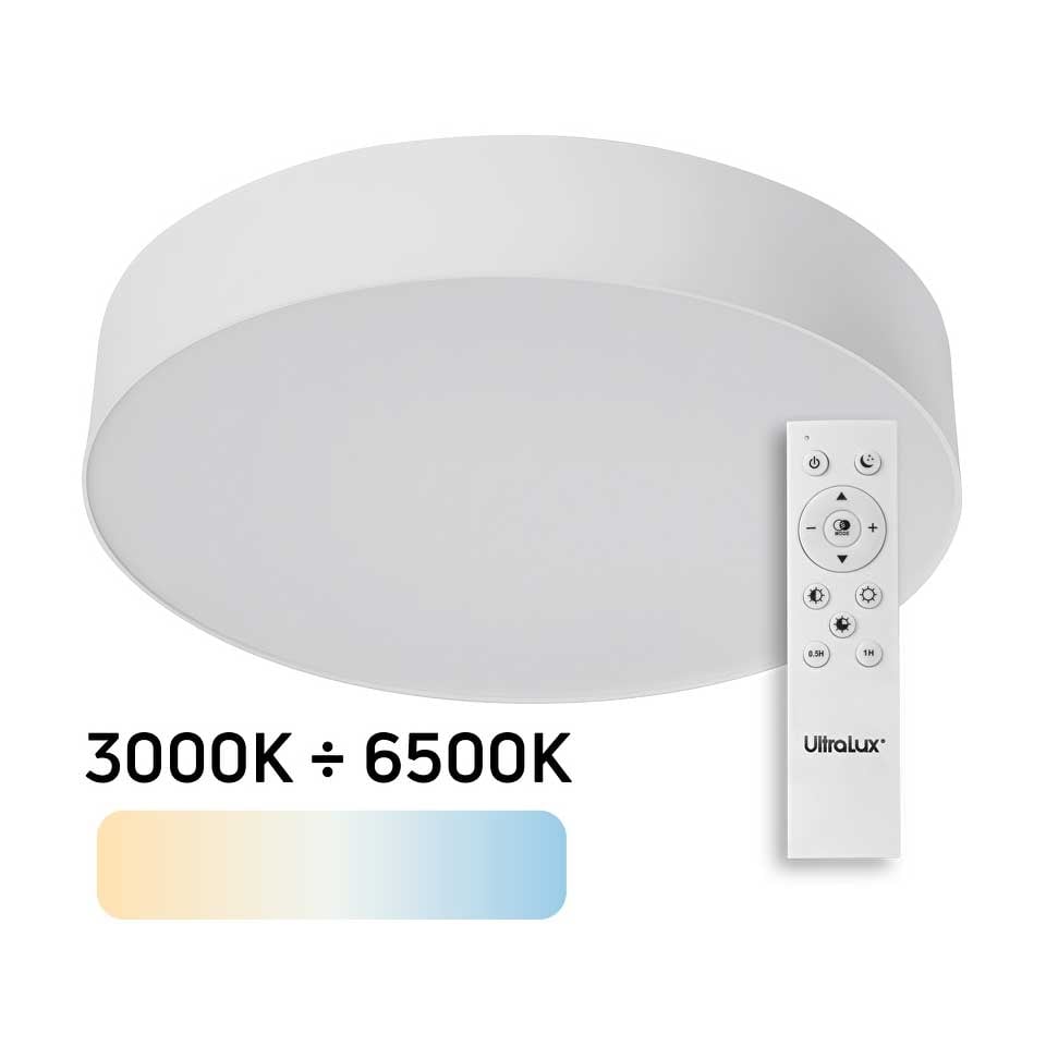 LED димираща CCT плафониера с дистанционно управление Ultralux 3000K - 6500К