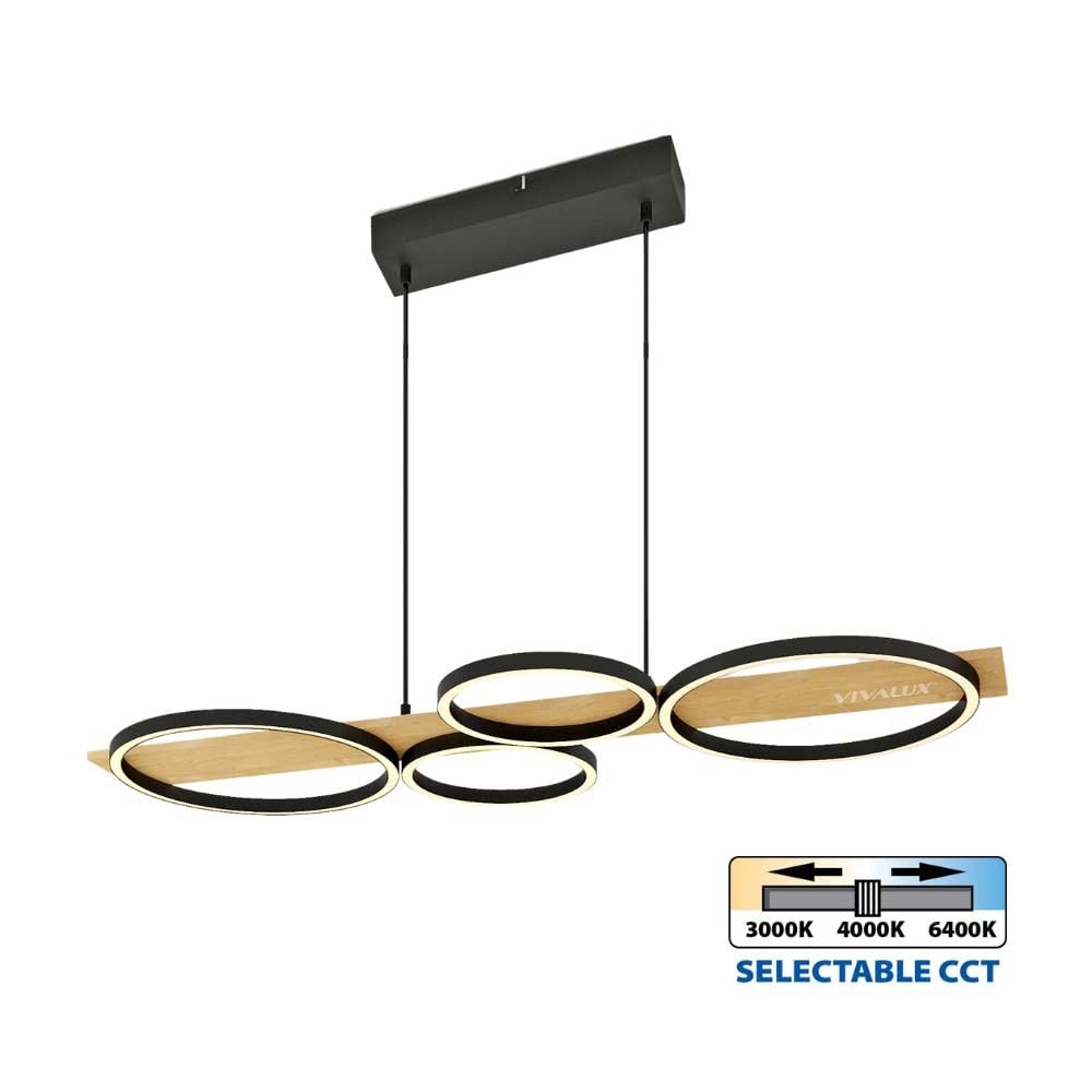 LED полилей Vivalux Matteo-P 38W CCT черно/дърво