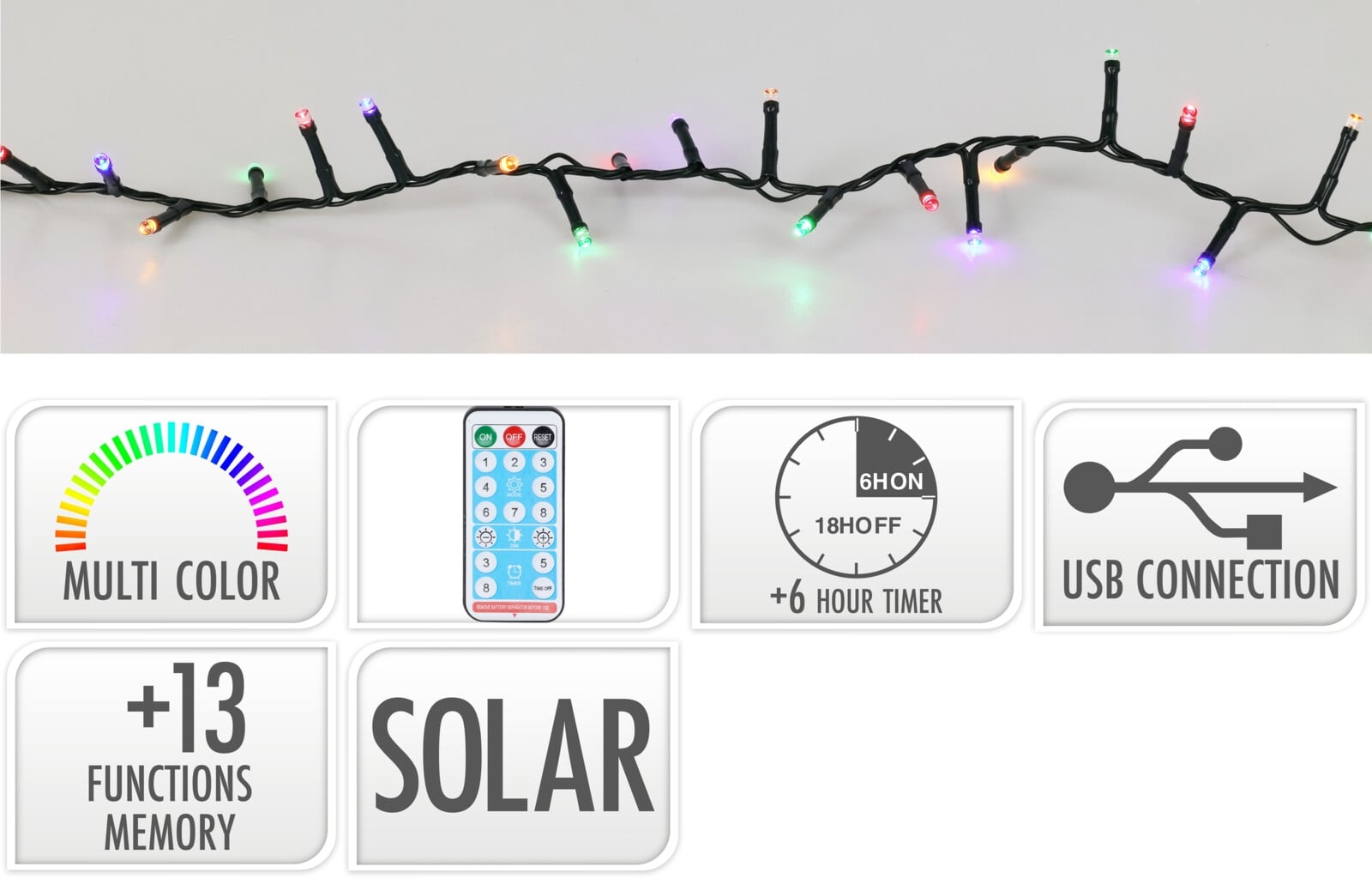 Коледни соларни лампички 240 многоцветни 300см 