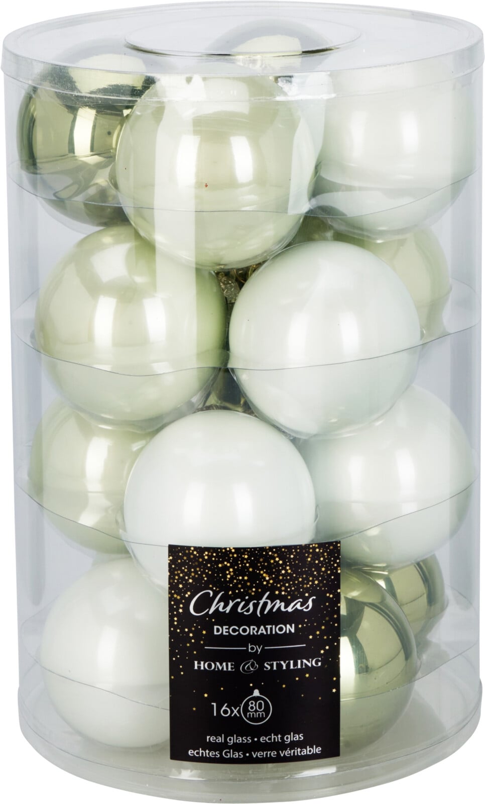 Комплект коледни топки 80мм зелени и бели 16 броя