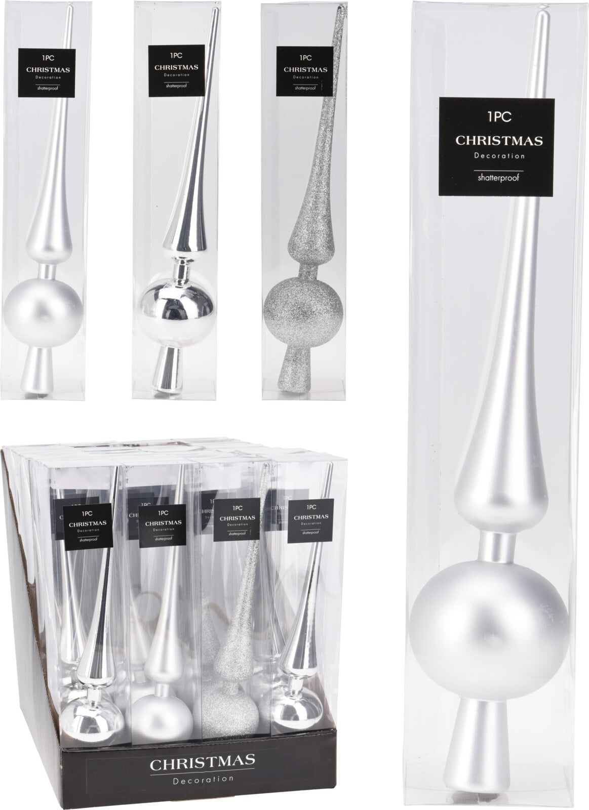 Коледен връх за елха 60х60х295мм сребрист 