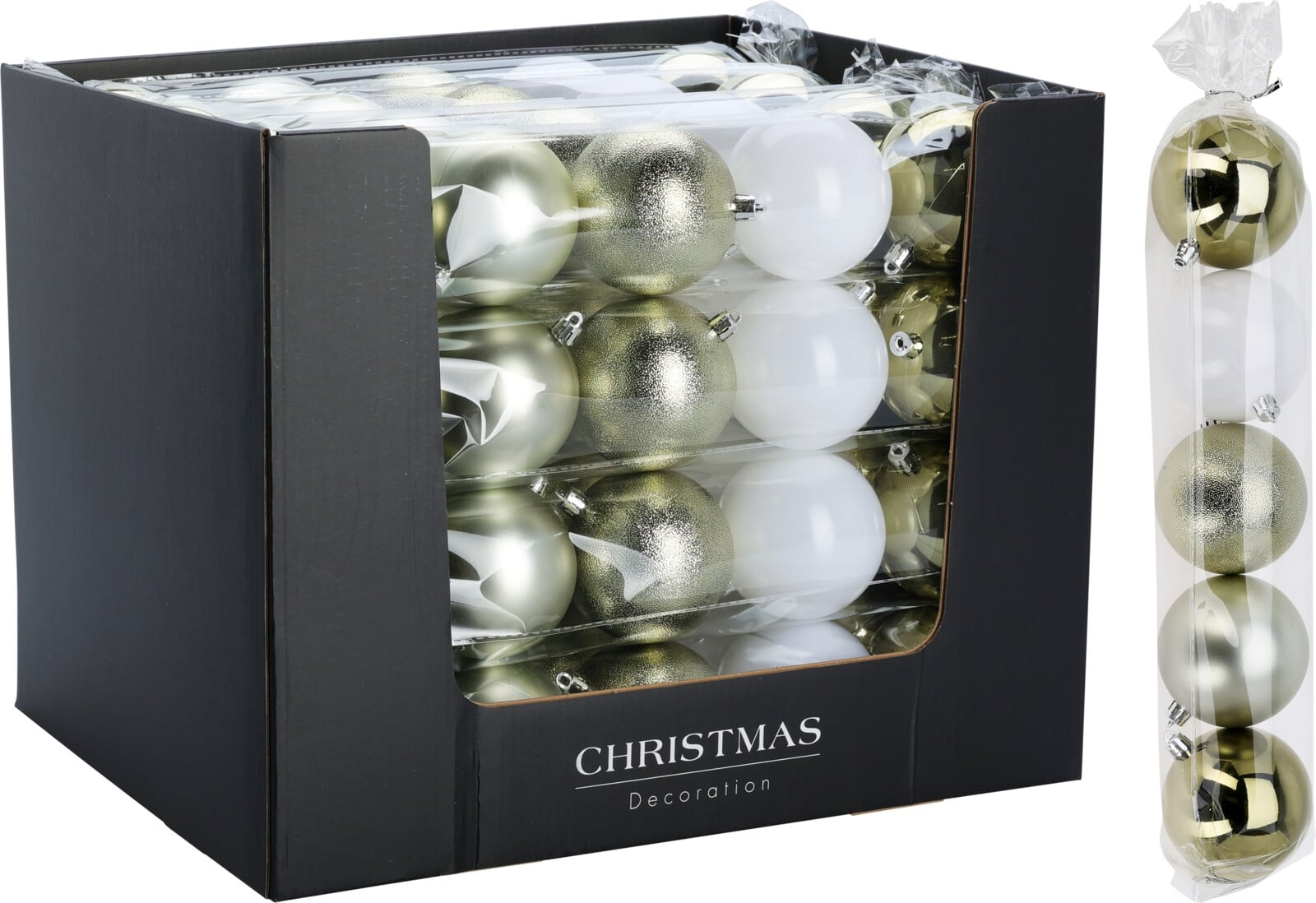 Комплект коледни топки 80мм бели и зелени 5 броя  