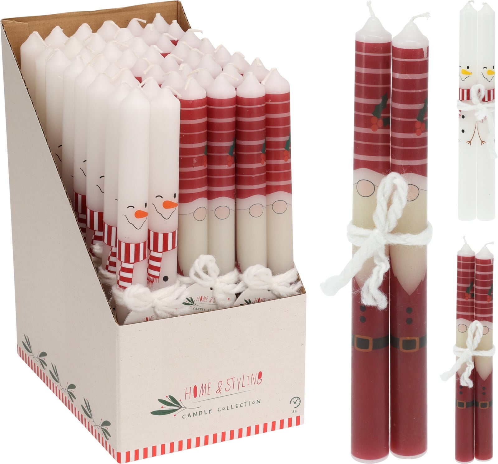 Коледни свещи 2,2 х 25 см 2 броя микс