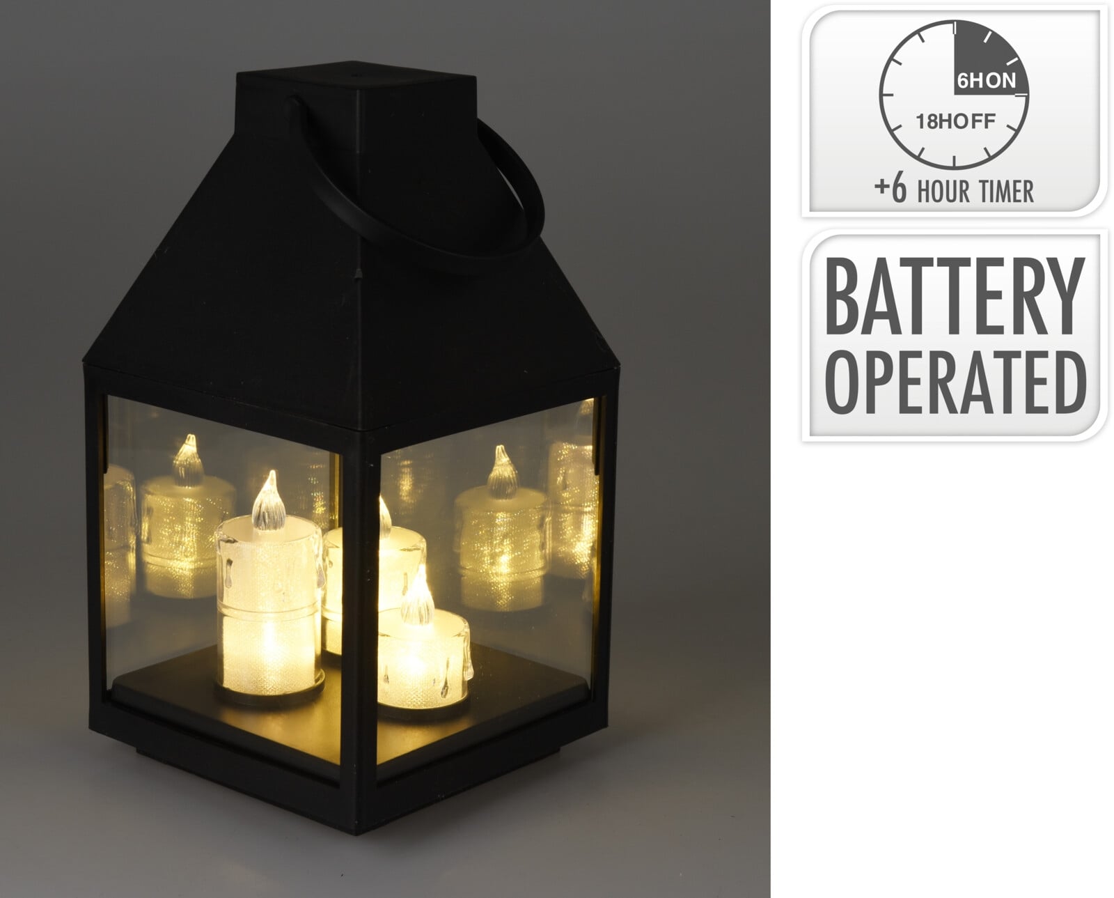 Коледен фенер с 3 броя LED свещи черен