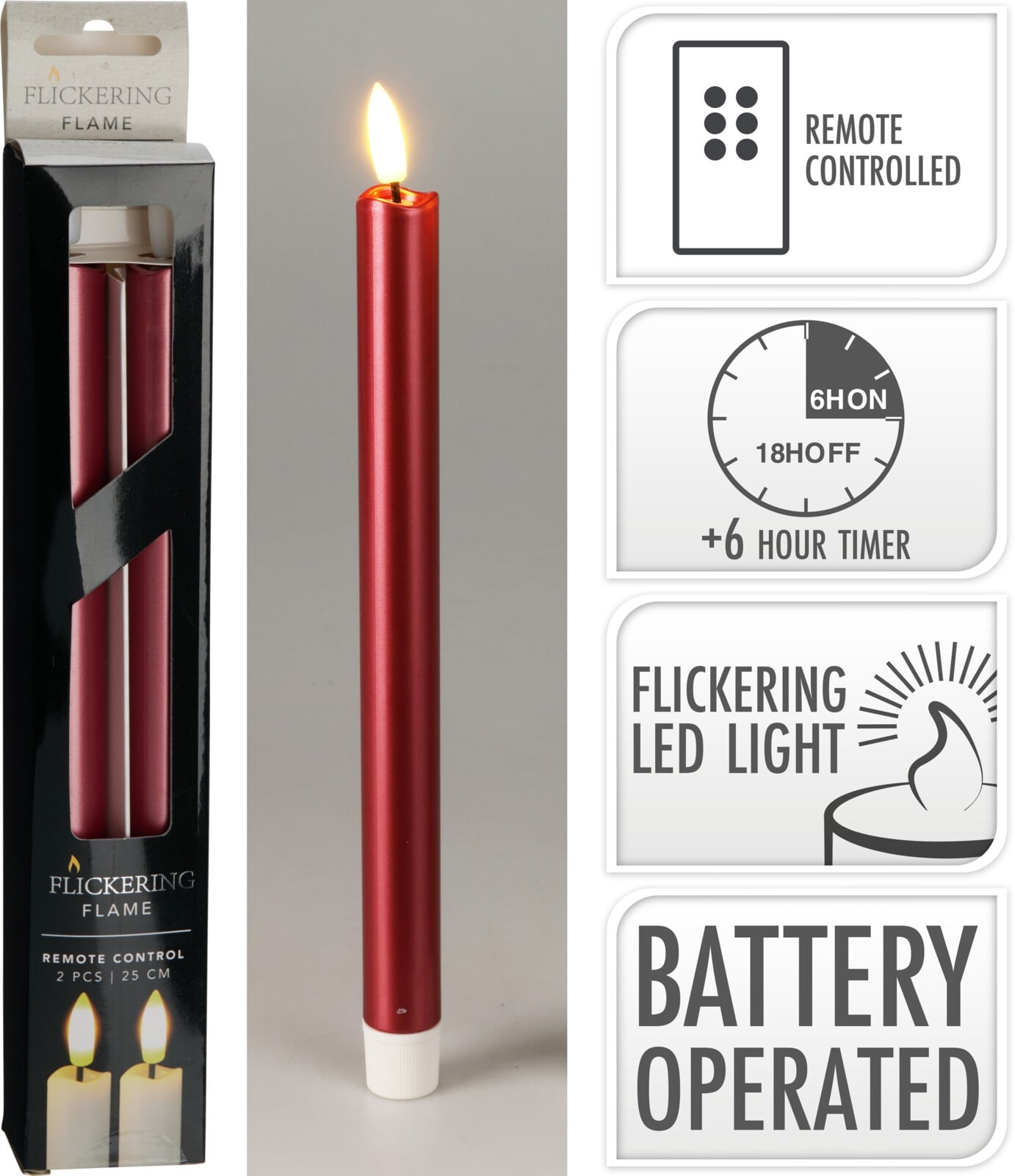 LED свещ конус 25 см червена