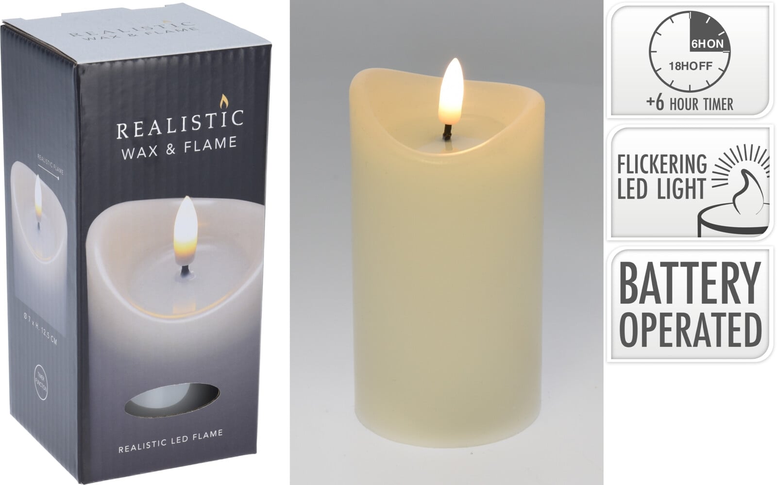 LED свещ Jelly 7 х 7 х 12,5 см бяла