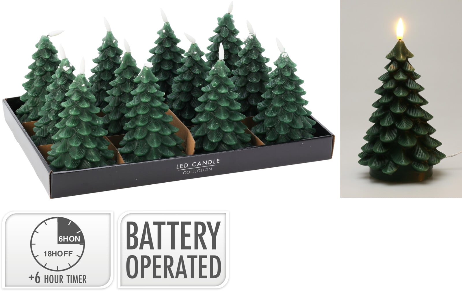 LED свещ Tree 11 х 11 х 17 см зелена