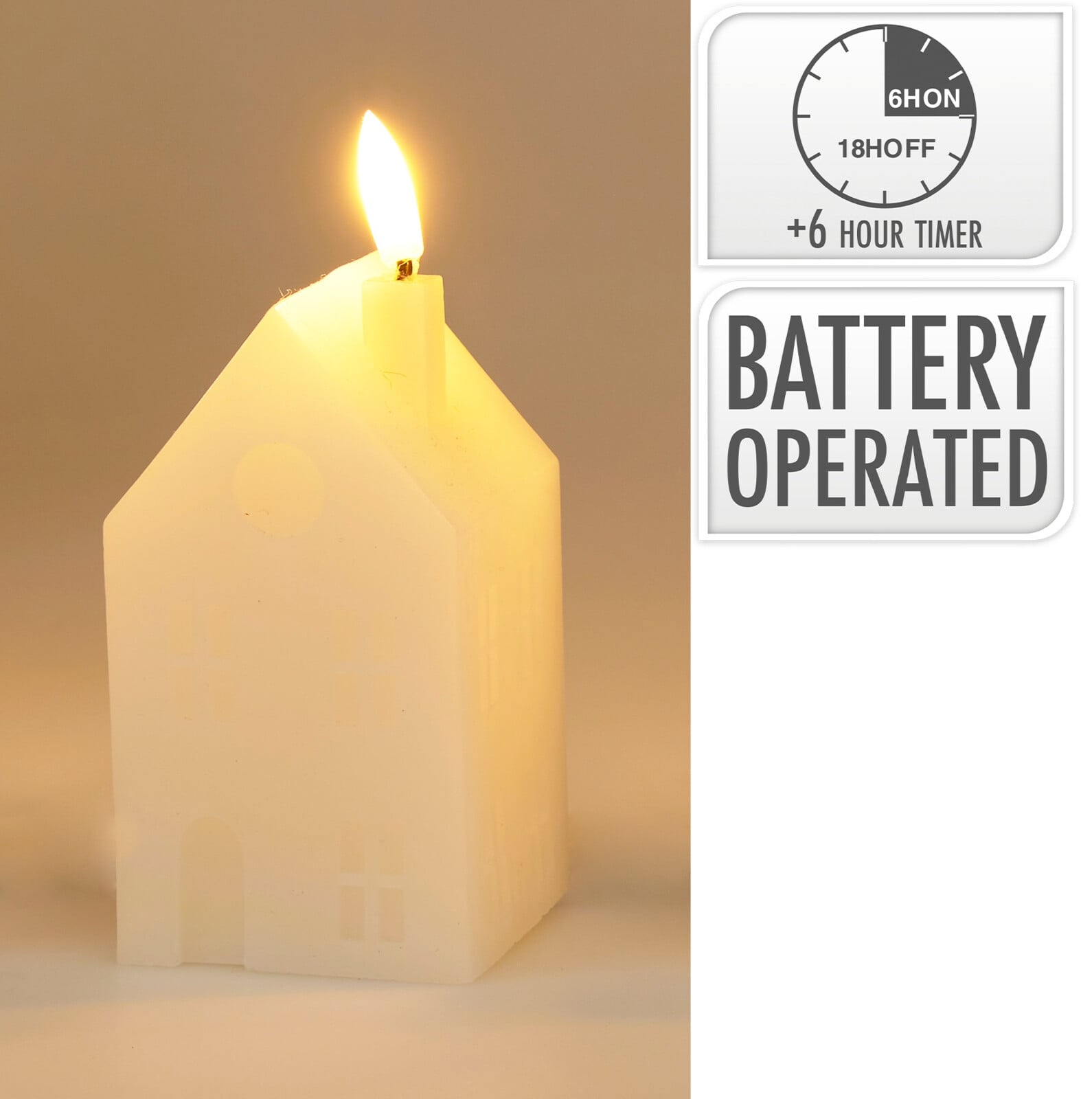 LED свещ House 6 х 6 х 10,5 см бяла