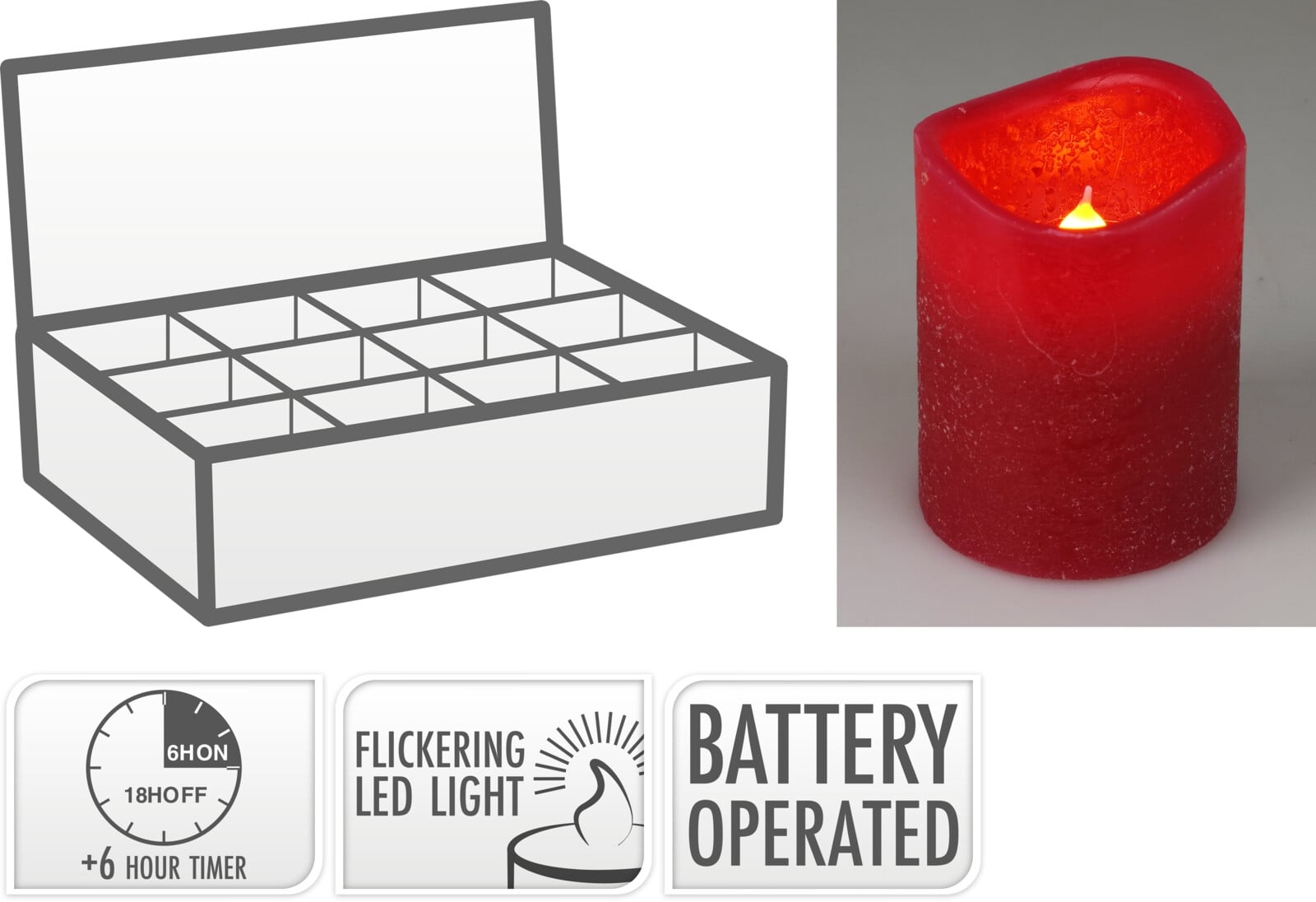 Коледна LED свещ ø 5 х 6,5 см червена