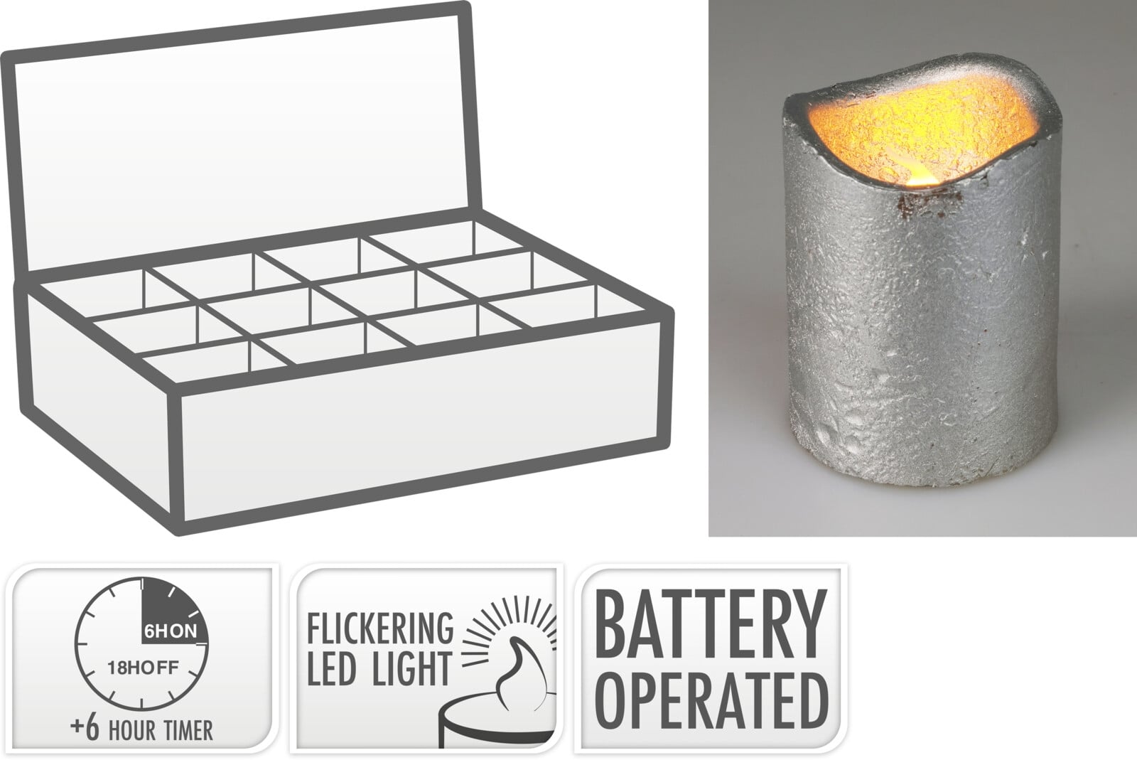 Коледна LED свещ ø 5 х 6,5 см сребро