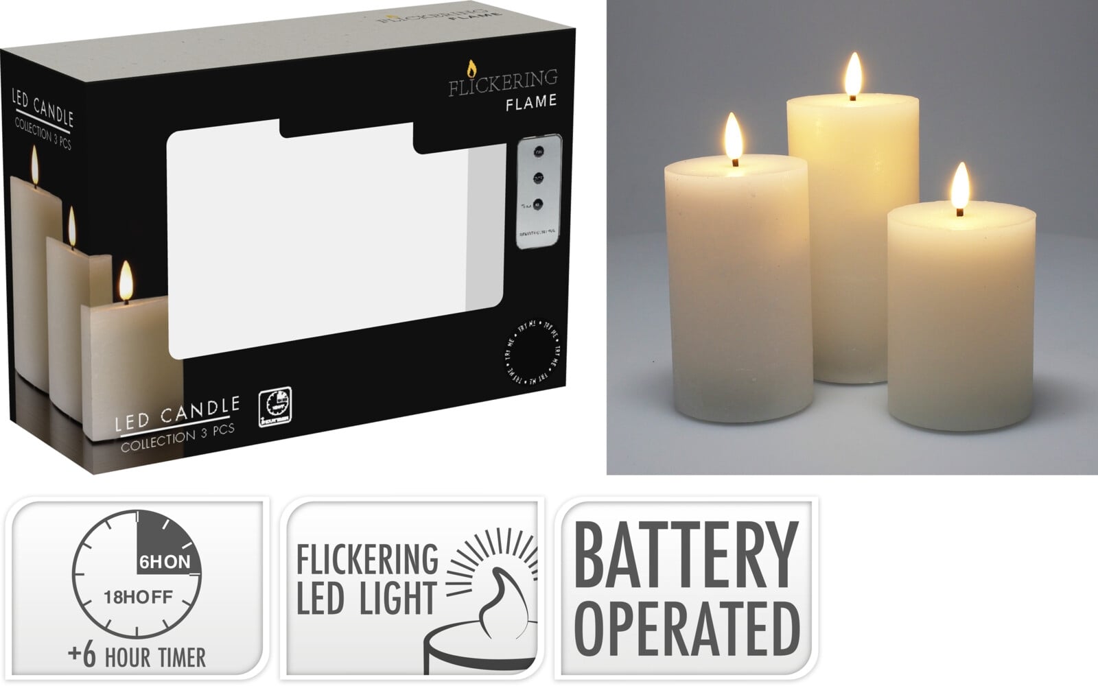 Комплект LED свещи 3 броя бели