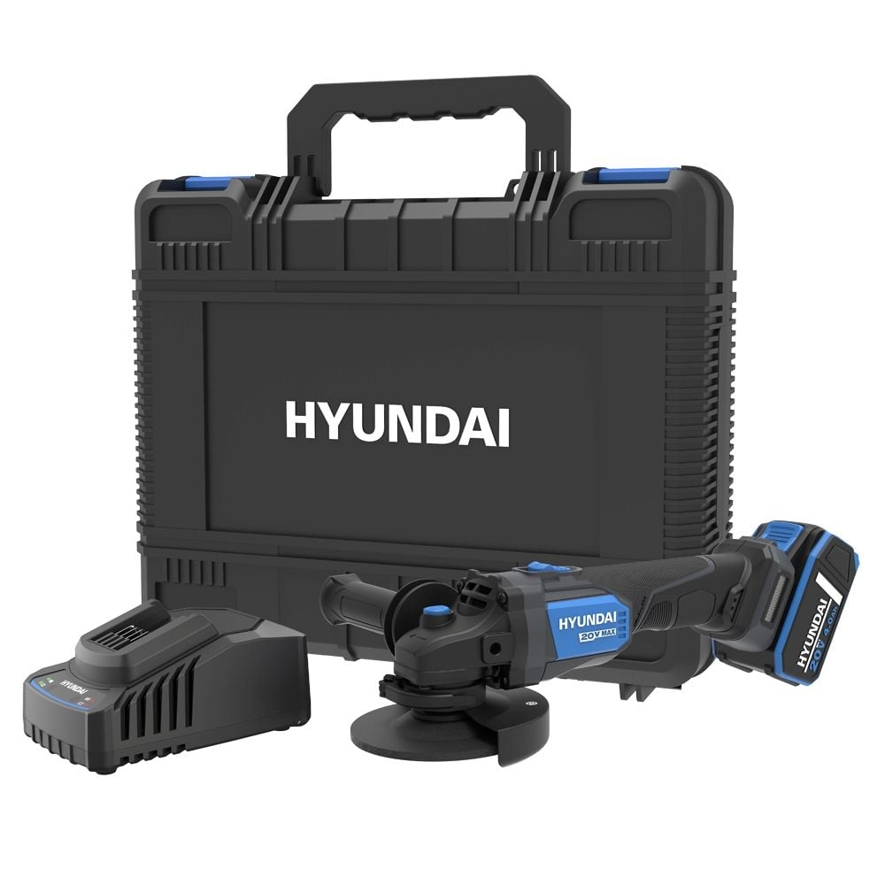 Акумулаторен ъглошлайф Hyundai AG20X-125FT + батерия 4Ah, зарядно и куфар