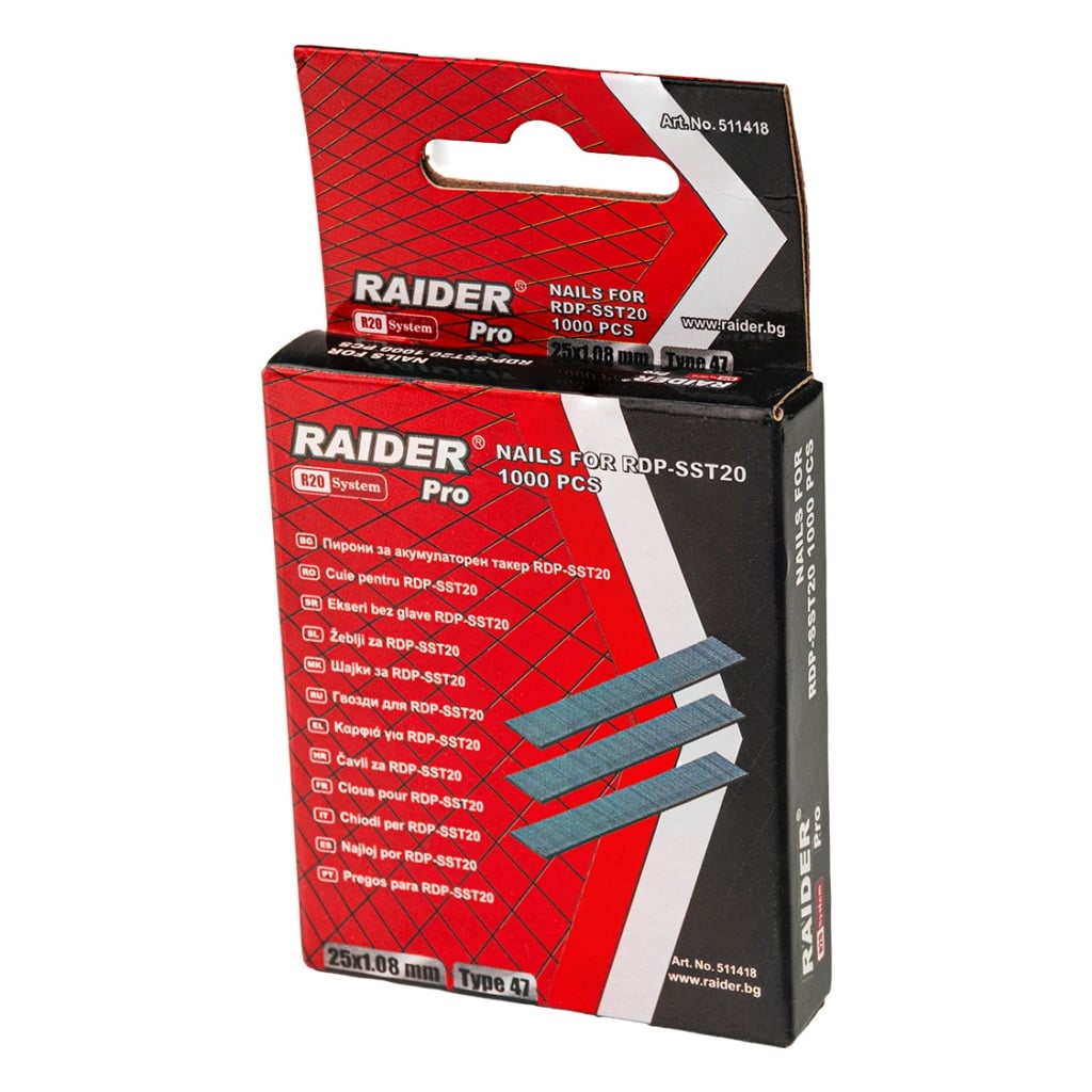 Пирони за акумулаторен такер Raider RDP-SST20 25x1.08мм Type 47 / 1000 броя
