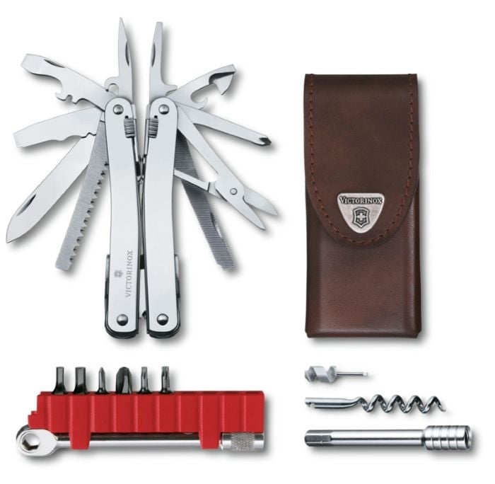 Мултифункционален инструмент Victorinox Swiss Tool Spirit X Plus Ratchet + кожен калъф