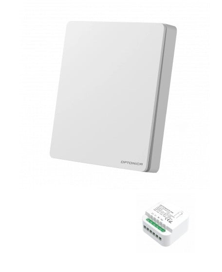 Комплект едноканален кинетичен ключ и контролер Optonica Wi-Fi бял