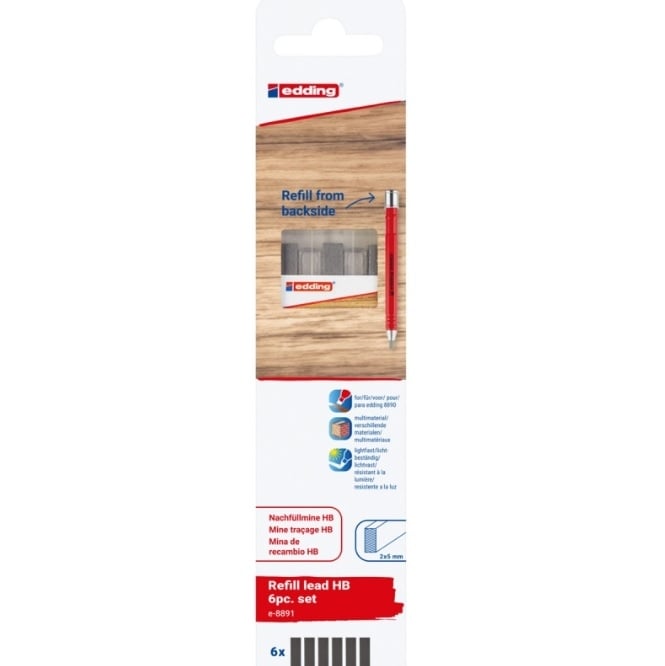 Комплект графити за молив 8890 Edding 8891 HB 2х5мм 6 броя
