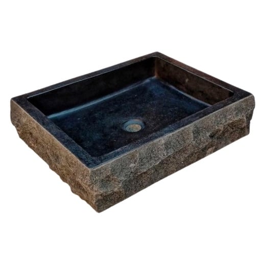 Мраморен умивалник за баня от естествено дърво Marble rectangle black