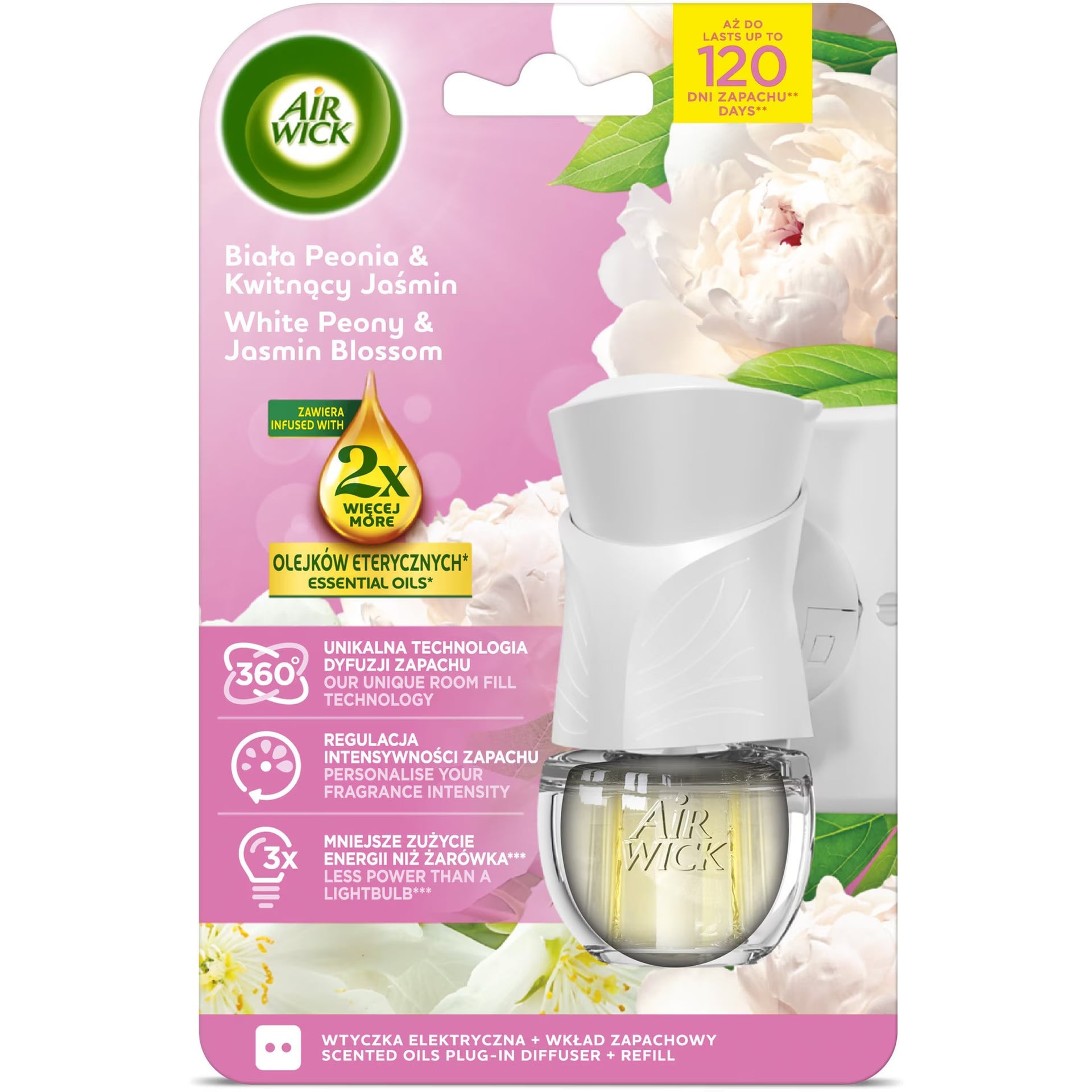 Електрически ароматизатор + пълнител Air Wick Extra Oils Божур и жасмин 19мл