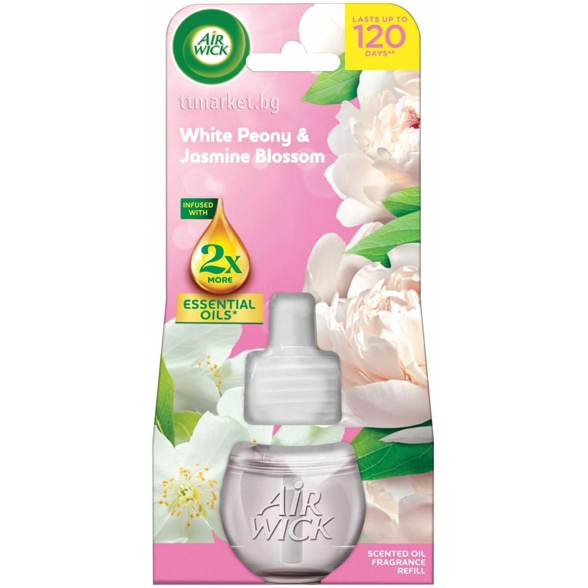 Пълнител за електрически ароматизатор Air Wick Extra Oils Божур и Жасмин 19мл