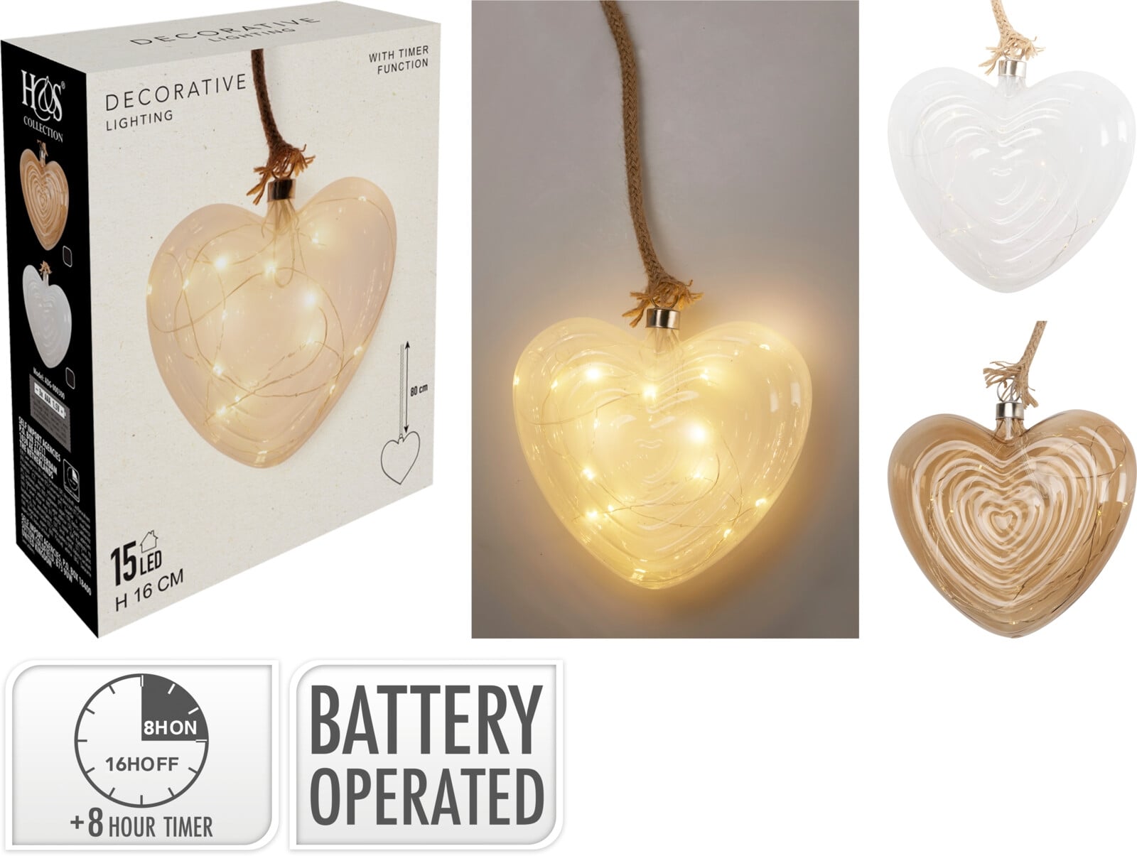 Висяща LED лампа Heart 16см микс