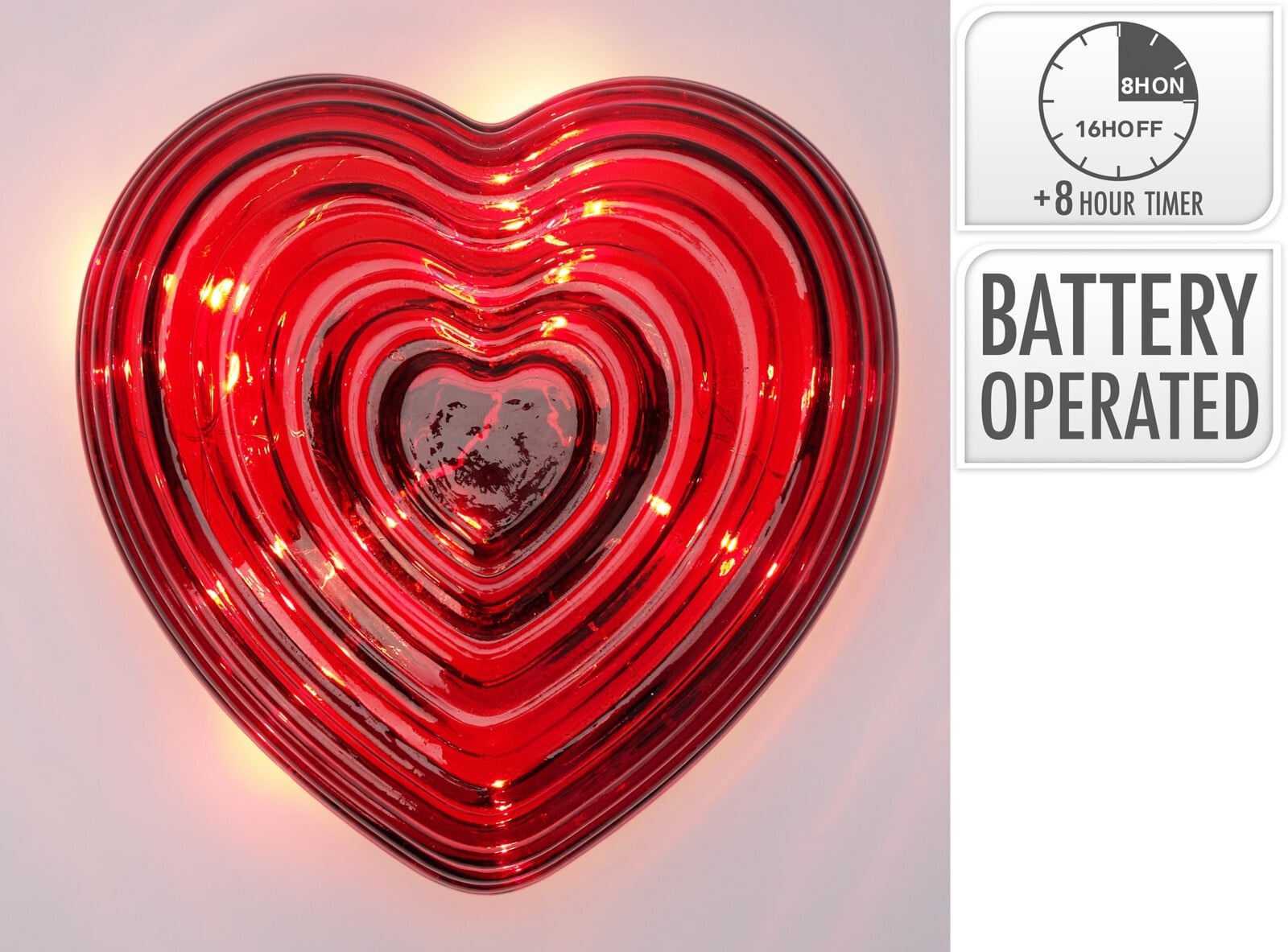 LED лампа с батерии Heart 16см червена