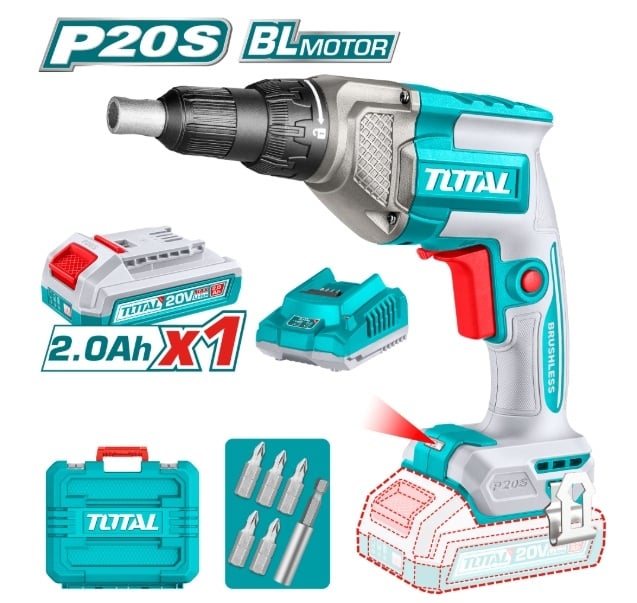Акум. винтоверт за гипсокартон TOTAL,20V,1x2.0Ah