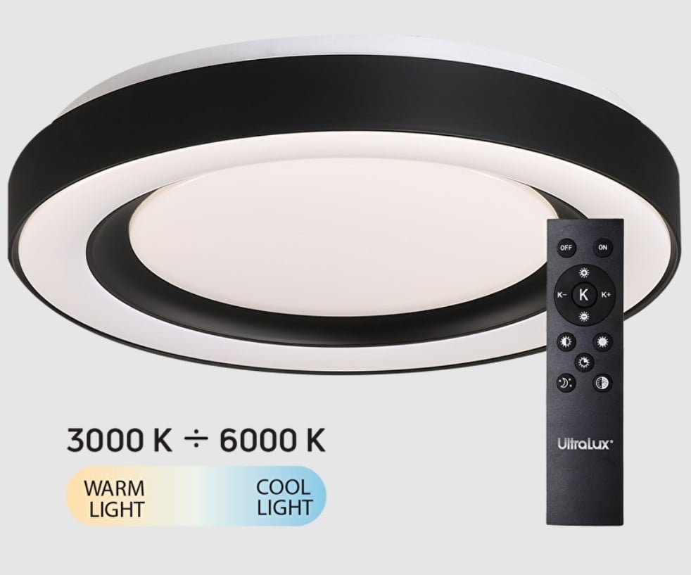 LED димираща CCT плафониера с дистанционно управление Ultralux Pula 72W IP20 черен