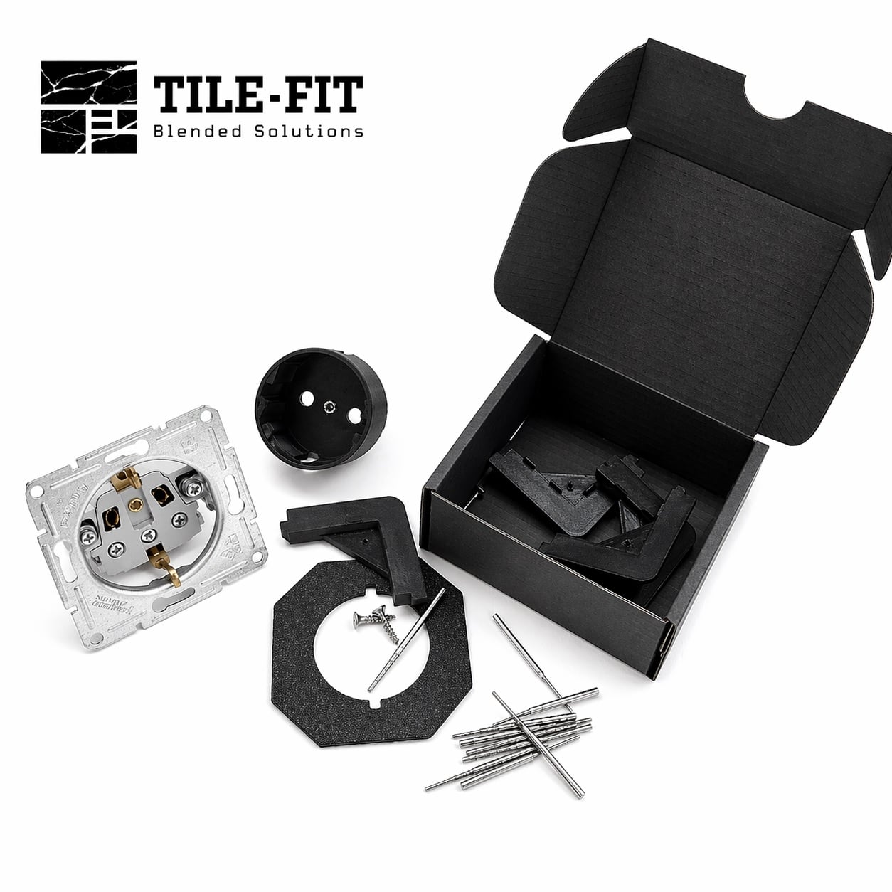 Комплект за скрит монтаж на ел. контакт под плочка (черен) Tile-Fit El Socket