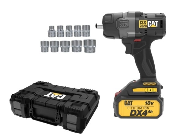 Акумулаторен ударен гайковерт с вложки CAT DX7020.1 с 2 батерии и зарядно