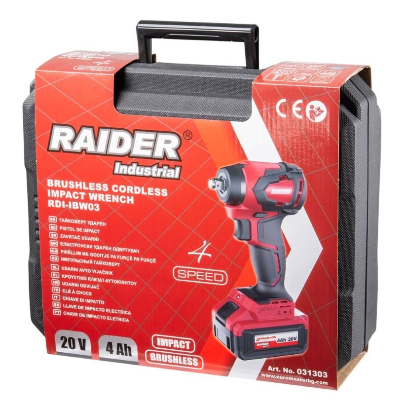 Ударен акумулаторен гайковерт Raider RDI-IBW03 20V / 280Nm с батерия, зарядно и куфар