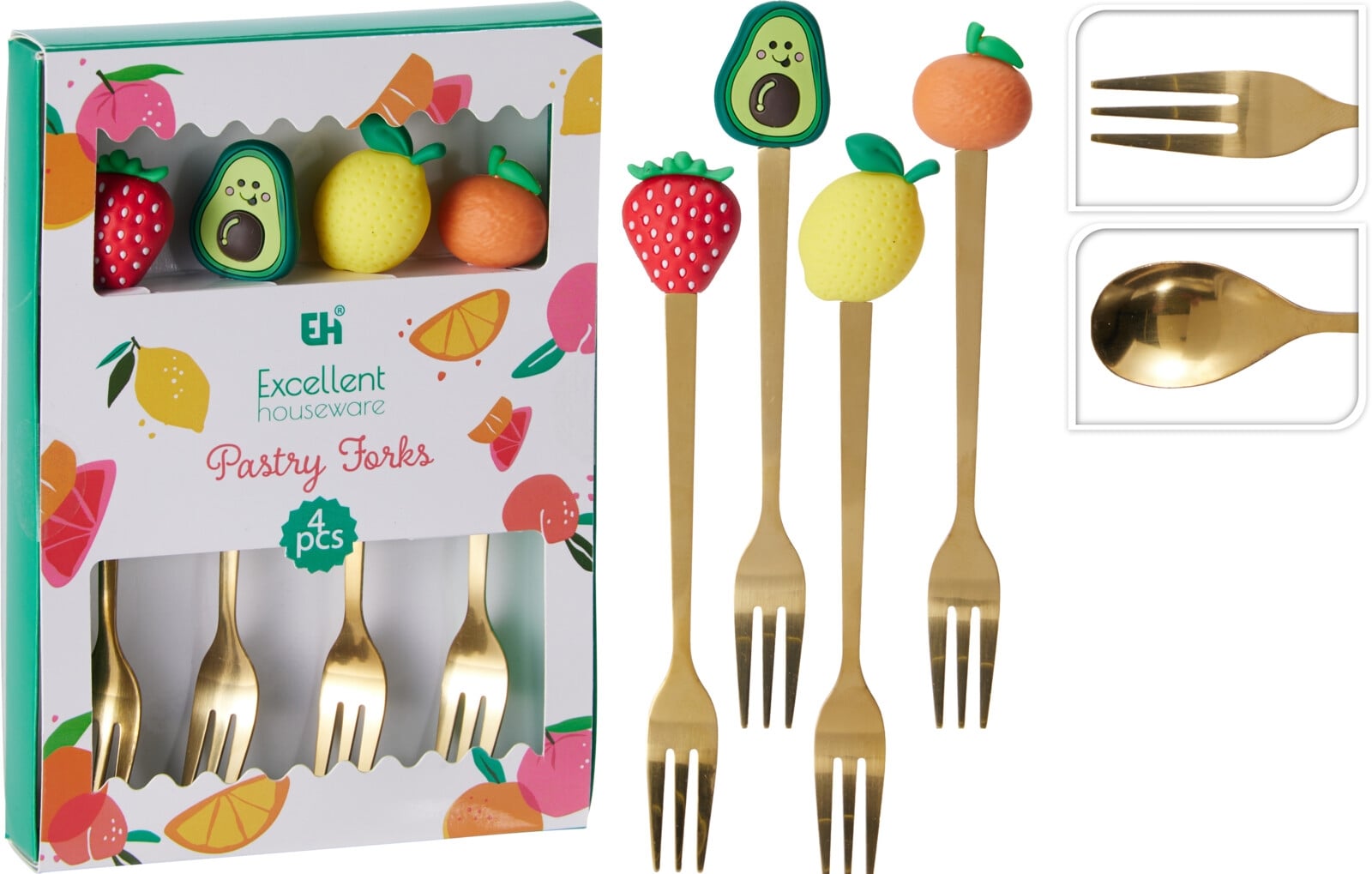 Комплект прибори за десерт Fruit 4 броя микс