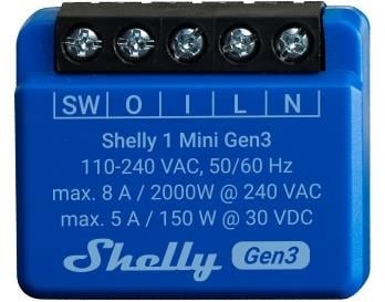 Smart реле Shelly 1 Mini 1 х On/Off 8 A Gen3 / изисква неутрала
