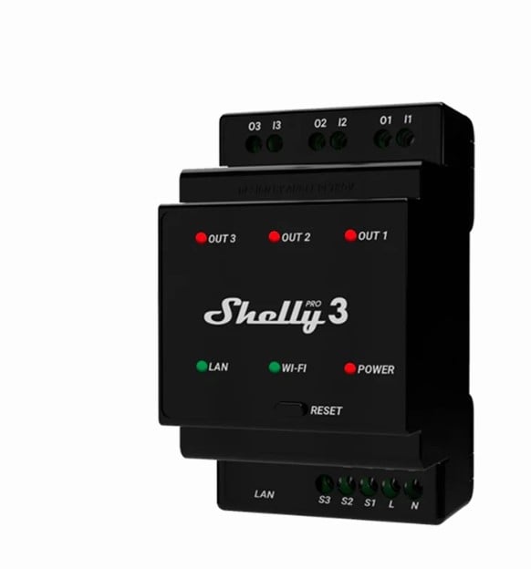 Импулсно Smart реле за DIN монтаж Shelly PRO 3 / 3 х On/Off 16A (48A)