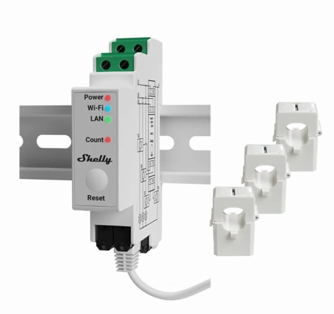 Smart мерител трифазен за DIN монтаж Shelly PRO 3EM 3 х 120 A