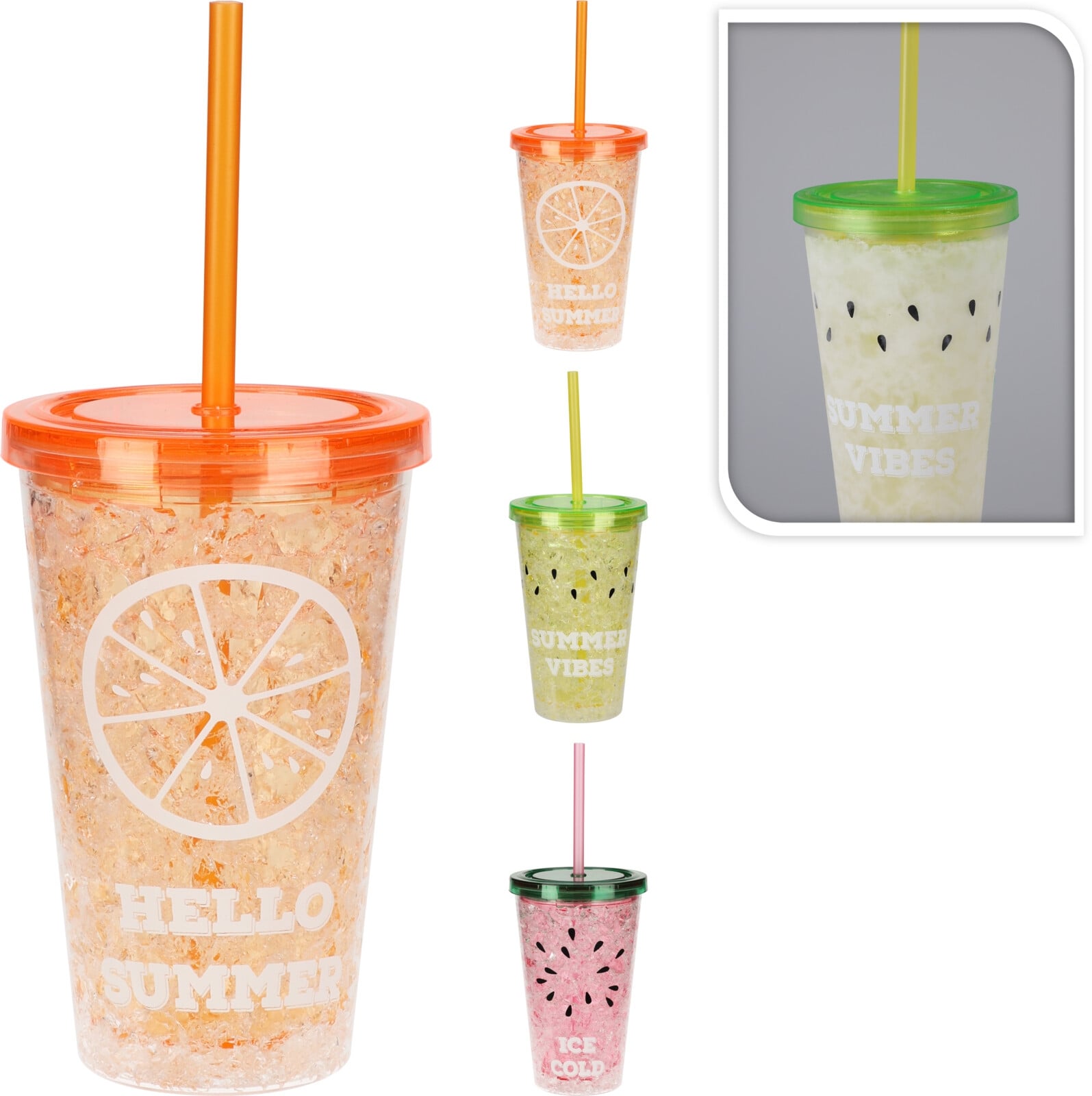 Чаша със сламка Summer Fruit 400мл микс